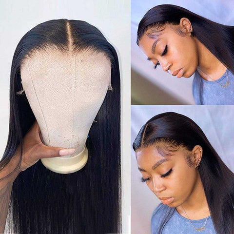 13x6 Lace Front Wig Human Hair Natural Black Pre-Plucked Straight Hair Wig for Black Women