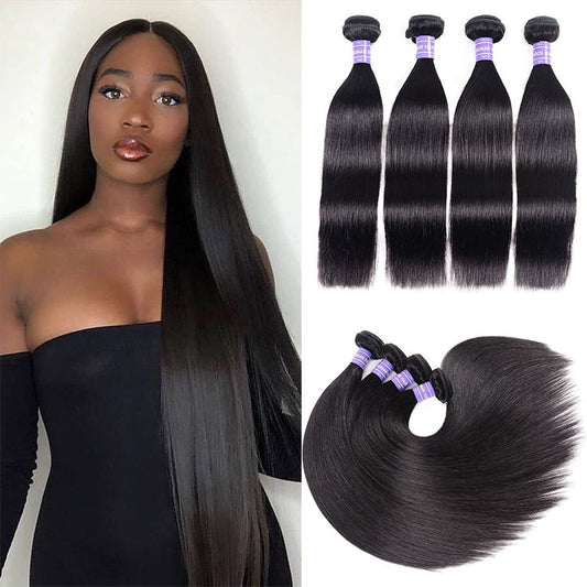 4 Bundles Brazilian Straight Hair Weave with 13x4 Lace Frontal