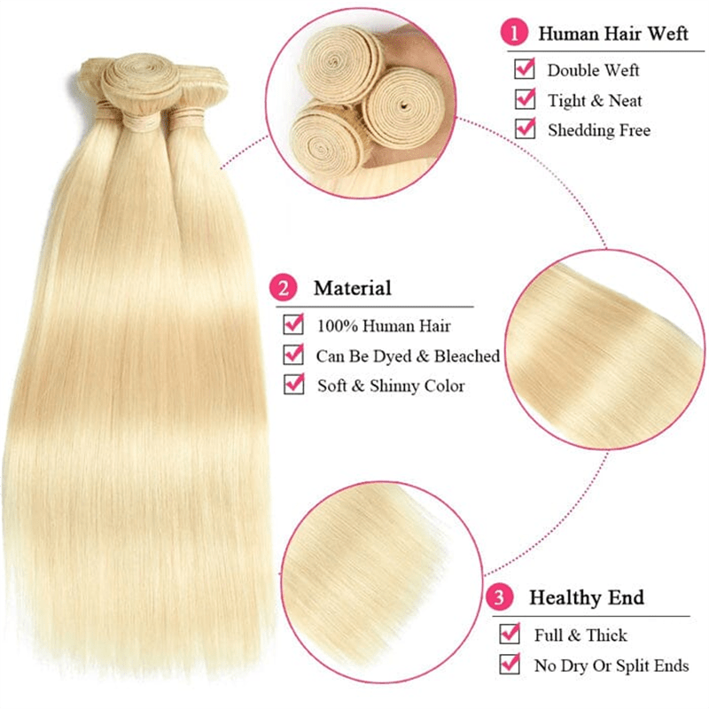 Lemoda 613 Blonde Hair 3 Bundles With 4x4 Lace Closure Straight Human Hair Extensions - Lemoda Hair
