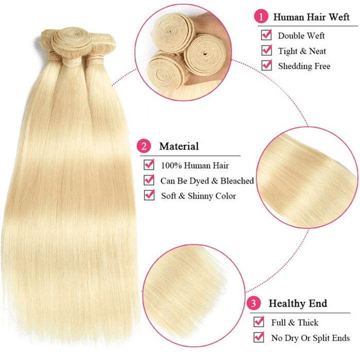 Lemoda 613 Blonde Hair 3 Bundles With 4x4 Lace Closure Straight Human Hair Extensions - Lemoda Hair
