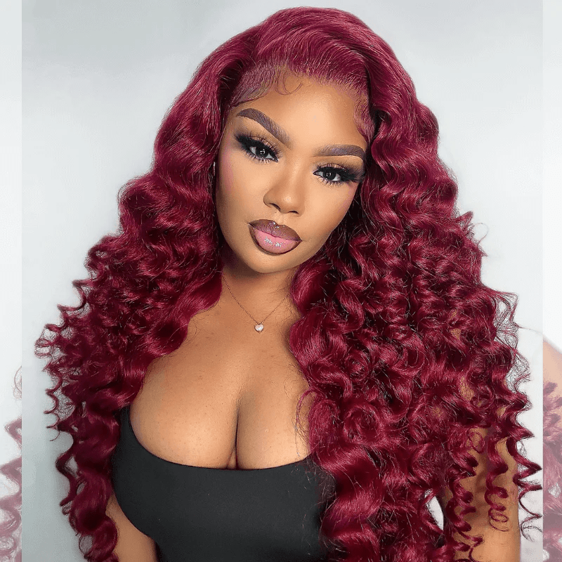 Lemoda Burgundy Red Wand Curl 13x6 HD Transparent Lace Front  display picture 2