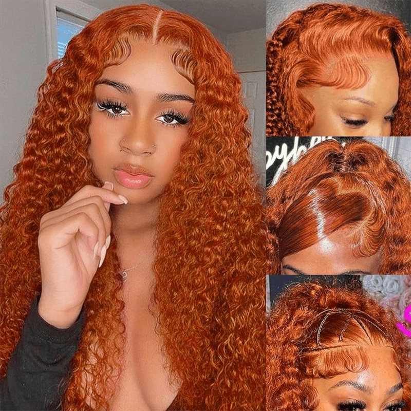 Lemoda Ginger Orange 13x6 Deep Wave Human Hair Lace Front Wigs Pre