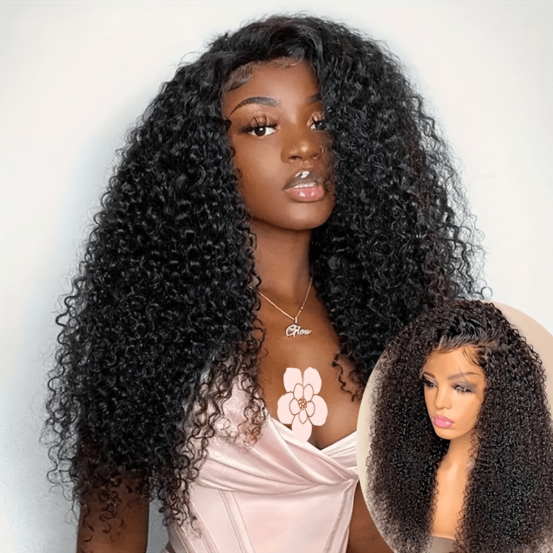 Kinky Curly Wig Human Hair 13x4 Transparent Lace Front Wigs  display picture 3