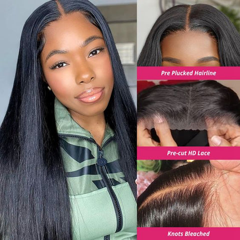 Gluess wigs 5x5 Transparent Lace Closure Pre-Bleached Knots Wear&Go Wig Human Hair Silky Straight for Black Women