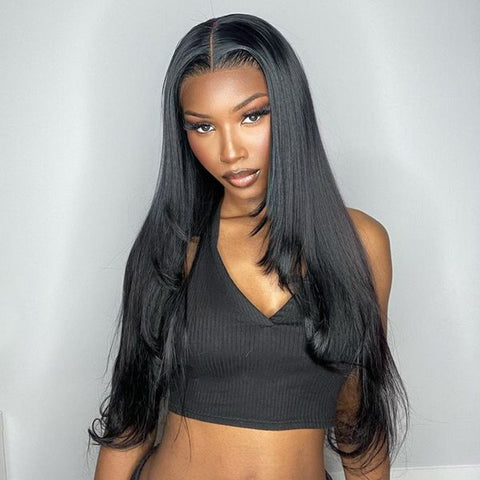 Gluess wigs 5x5 Transparent Lace Closure Pre-Bleached Knots Wear&Go Wig Human Hair Silky Straight for Black Women
