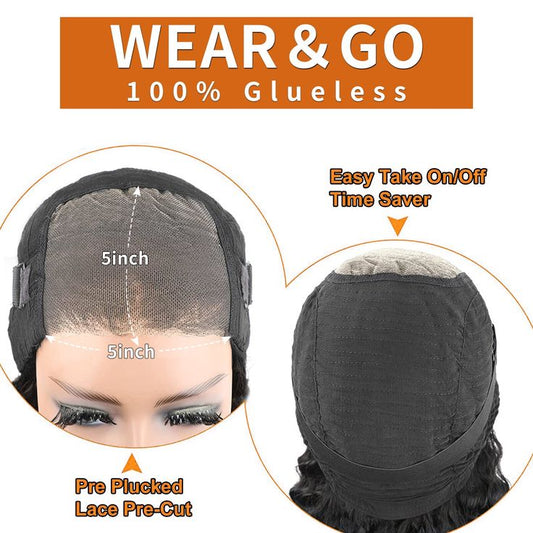 Wear&Go Pre Cut Lace Human Hair 5x5 Pre-bleached Knots Body Wave with Breathable Cap Wig