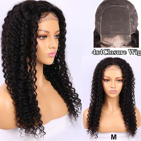 30 Inches Long and Black Curly Human Hair Wigs For Women 4x4 Lace Closure Wig