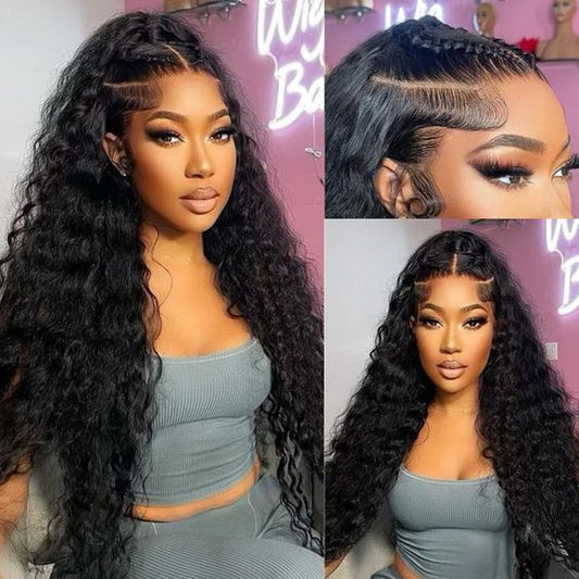 13x6 Lace Frontal Wig Human Hair Deep Wave Pre Plucked Hairline 180% Density Virgin Human Hair