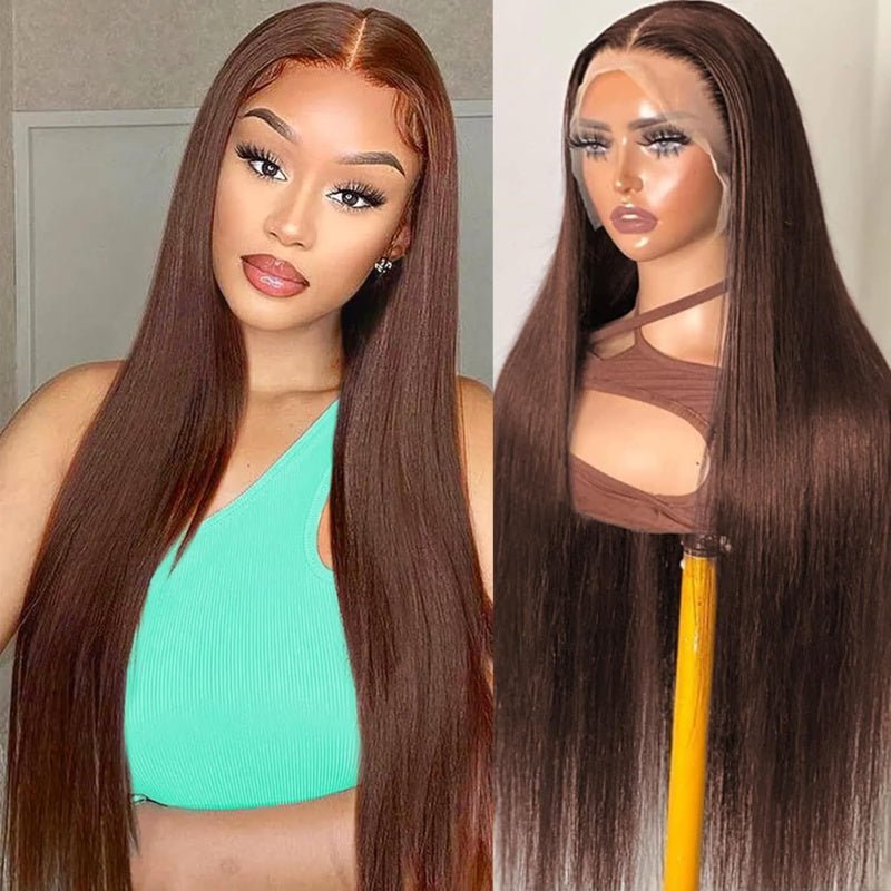 Lemoda #4 Brown Straight Human Hair Wig 13x4 Lace Front Colored Wigs ...