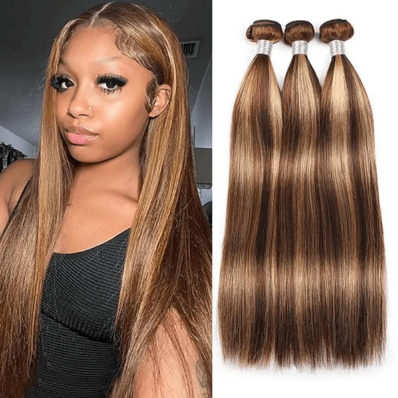 15A P4/27 Highlight Brown Straight Human Hair Unprocessed Virgin Hair Extensions - Lemoda Hair