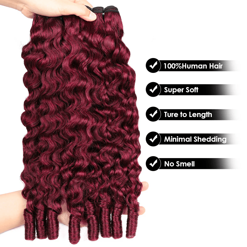 16A Burmese Curly Human Hair Bundles Burgundy 99J Virgin Hair Extensions - Lemoda Hair