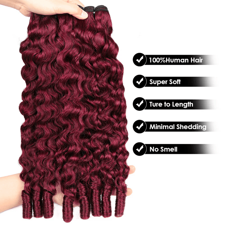16A Burmese Curly Human Hair Bundles Burgundy 99J Virgin Hair Extensions - Lemoda Hair