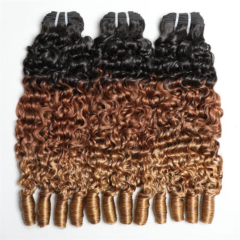 16A Ombre Honey Blonde Burmese Curly Bundles Spiral Curly End Human Hair Extensions - Lemoda Hair