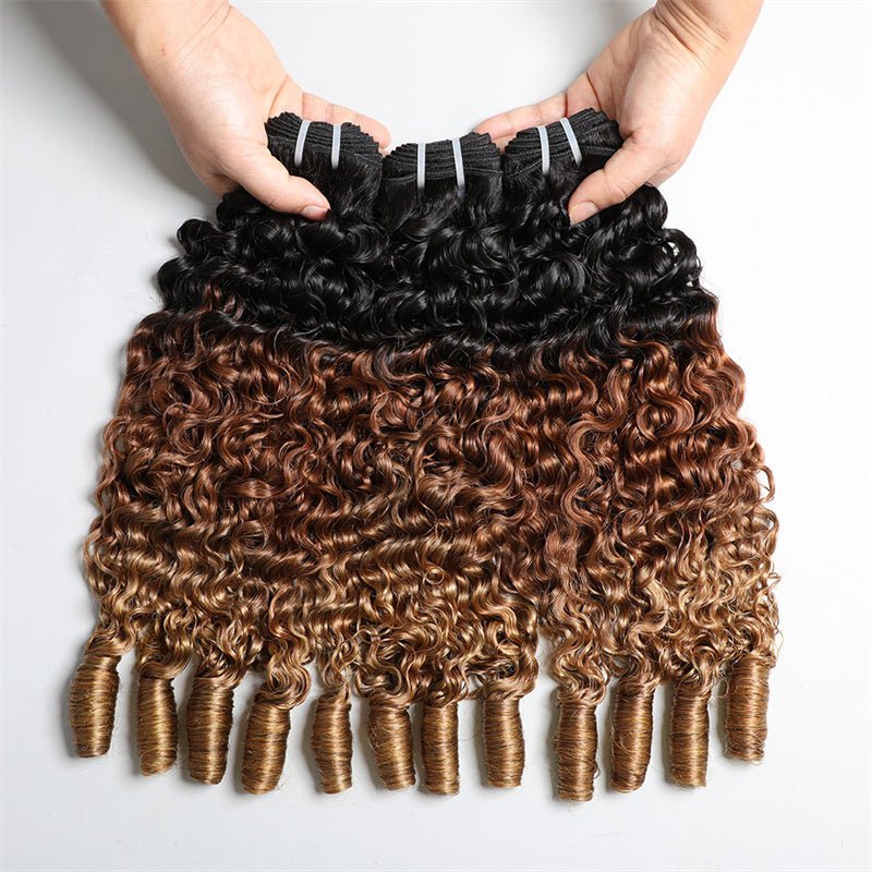 16A Ombre Honey Blonde Burmese Curly Bundles Spiral Curly End Human Hair Extensions - Lemoda Hair