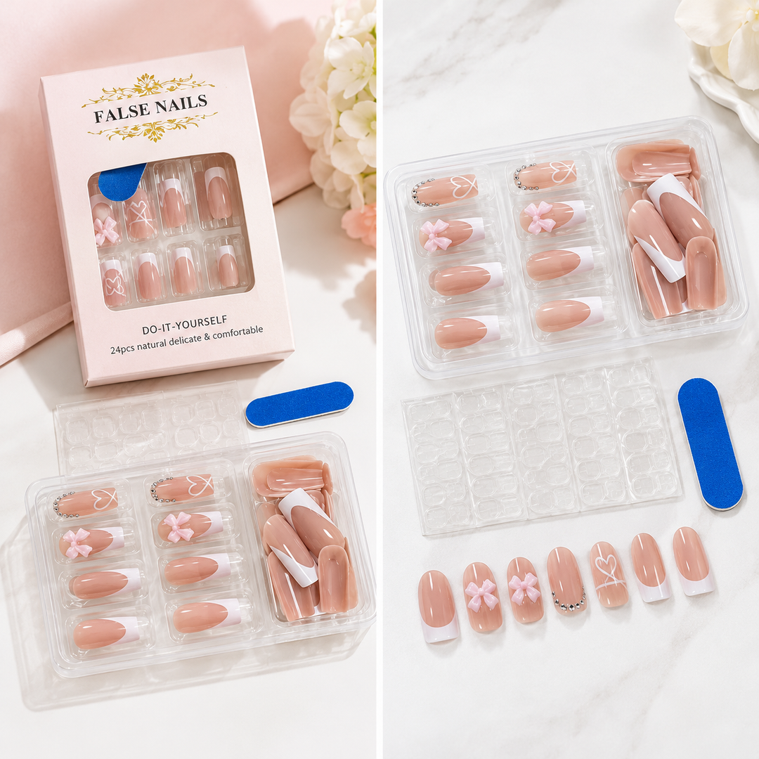 Square French Press On Nails 24Pcs Nude Pink Fake Nails