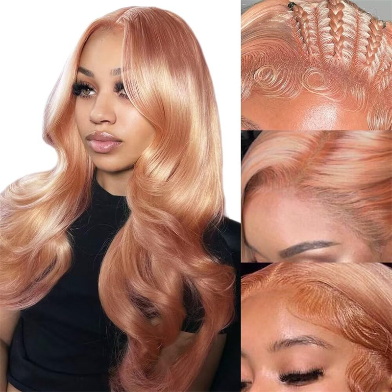 Lemoda Pink Blonde 13x6 Lace Front Wig Rose Gold  Pre Plucked Peachy Blonde Colored Human Hair Wig