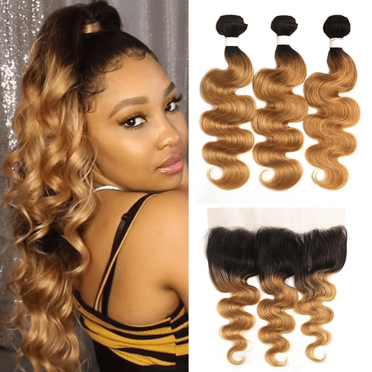 1B/27 Ombre Body Wave 3 Bundles With 13x4 Lace Frontal 100% Virgin Human Hair - Lemoda Hair