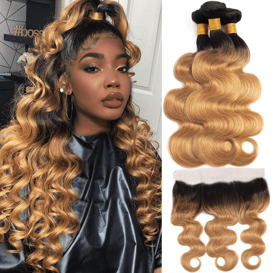 1B/27 Ombre Body Wave 3 Bundles With 13x4 Lace Frontal 100% Virgin Human Hair - Lemoda Hair