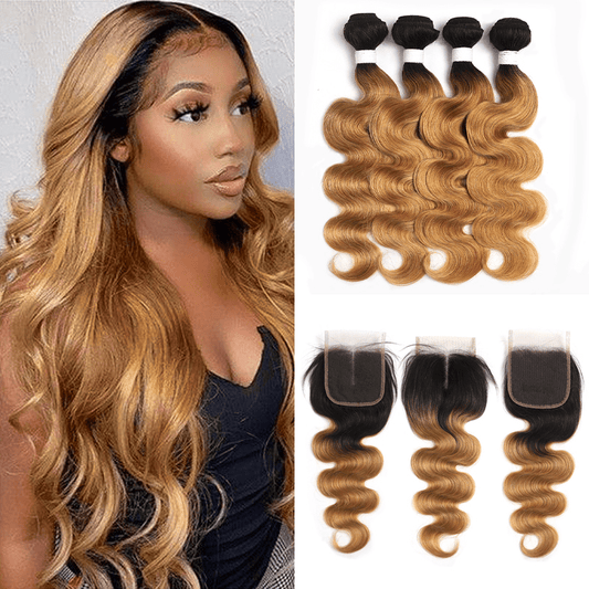 1B/27 Ombre Body Wave 4 Bundles With 4x4 Lace Closure 100% Virgin Human hair - Lemoda Hair