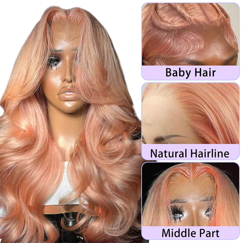 Lemoda Pink Blonde 13x6 Lace Front Wig Rose Gold  Pre Plucked Peachy Blonde Colored Human Hair Wig