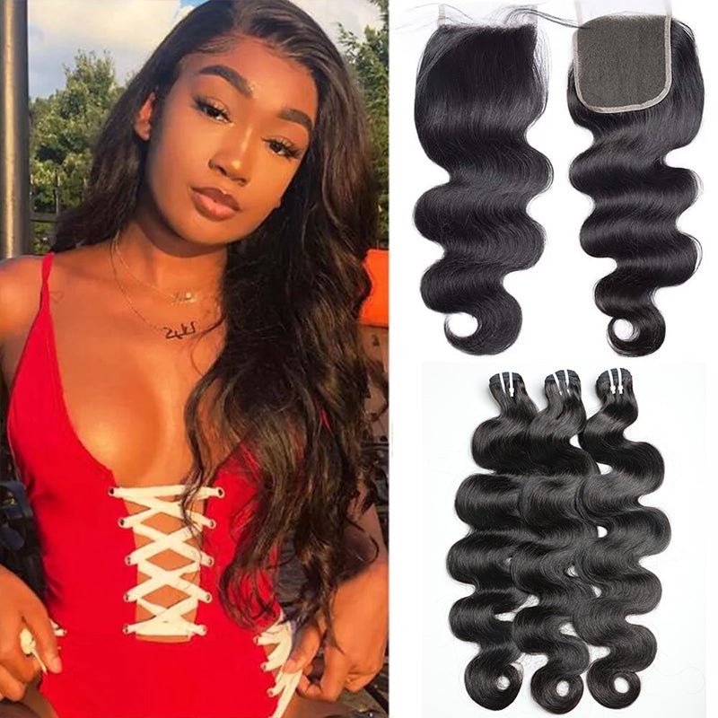 3 Bundles Brazilian Body Wave Bundles With 5x5 Lace Closure - Lemoda Hair