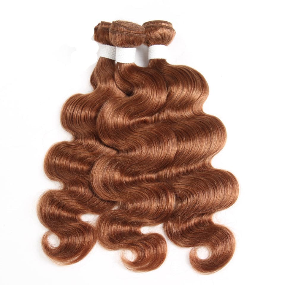 #30 Brown Body Wave 3 Bundles With Closure 4x4 pre Colored 100% Virgin human hair - Lemoda Hair