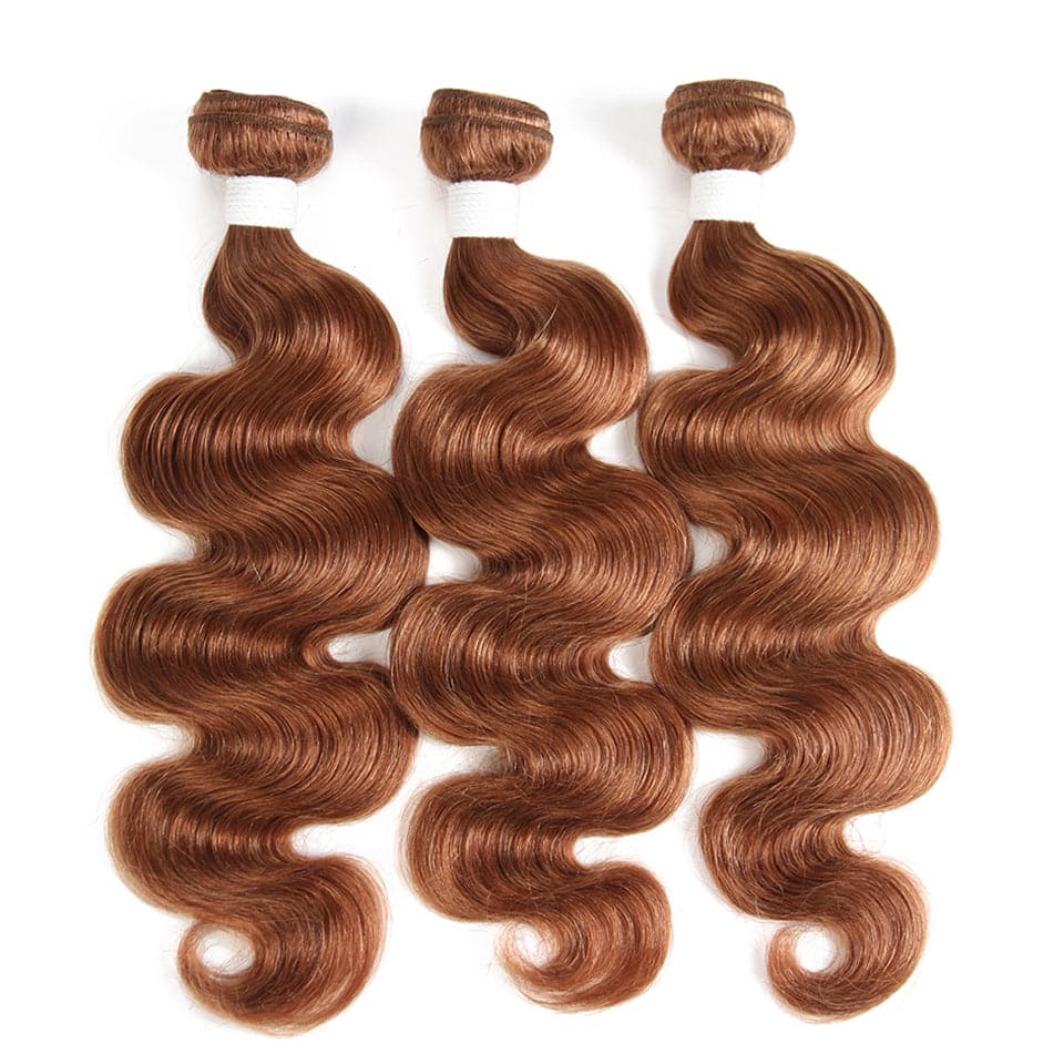 #30 Brown Body Wave 3 Bundles With Closure 4x4 pre Colored 100% Virgin human hair - Lemoda Hair
