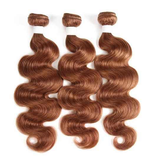 #30 Brown Body Wave 3 Bundles With Closure 4x4 pre Colored 100% Virgin human hair - Lemoda Hair