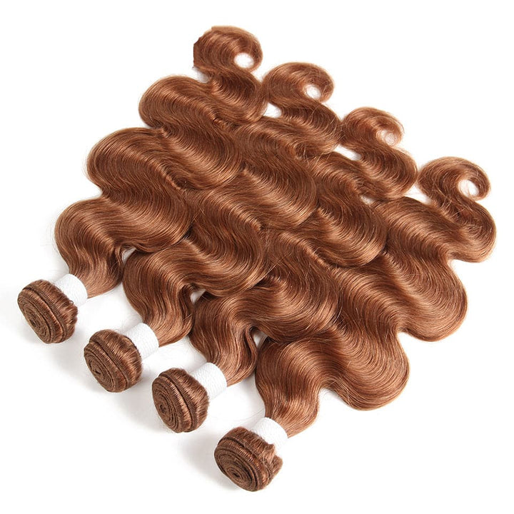 #30 Brown Body Wave 3 Bundles With Closure 4x4 pre Colored 100% Virgin human hair - Lemoda Hair