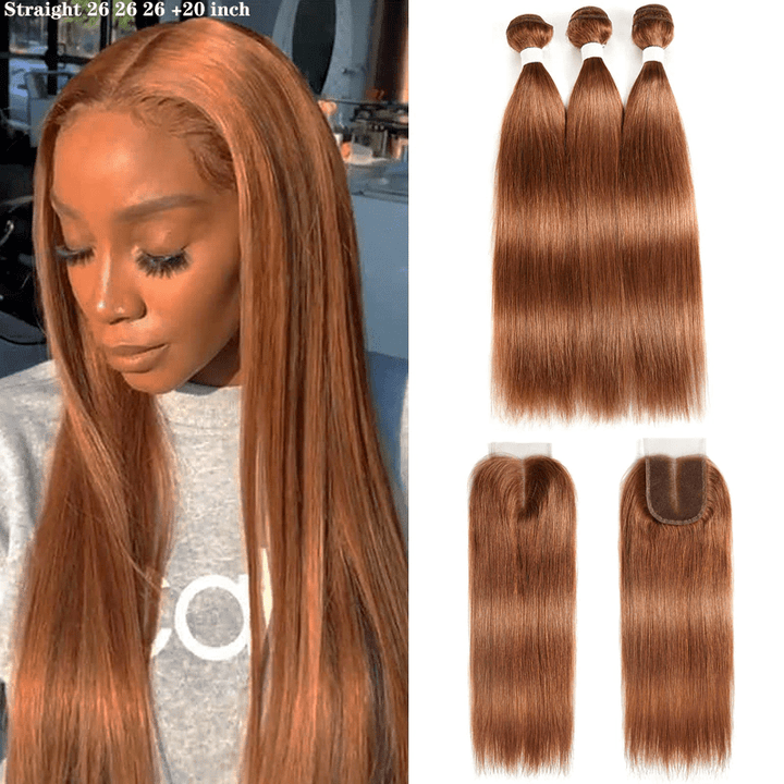#30 Medium Auburn Straight 3 Bundles With 13x4 Lace Frontal 100% Human Hair - Lemoda Hair