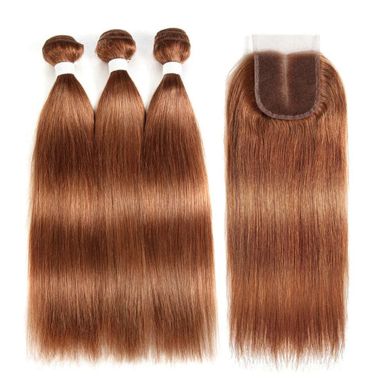 #30 Medium Auburn Straight 3 Bundles With 13x4 Lace Frontal 100% Human Hair - Lemoda Hair