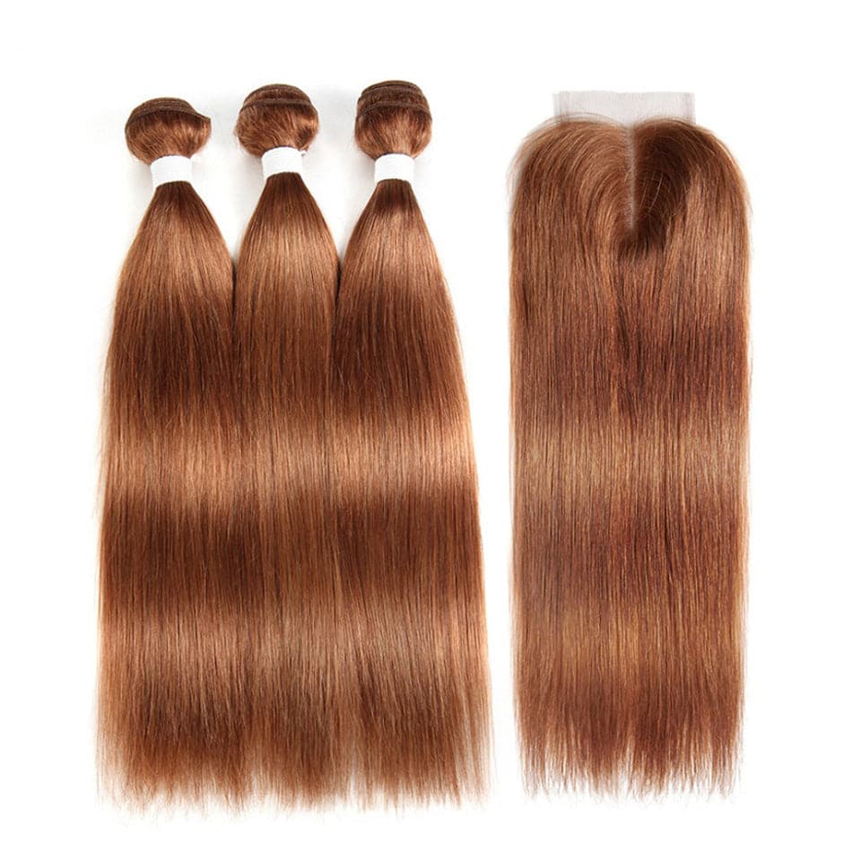#30 Medium Auburn Straight 3 Bundles With 13x4 Lace Frontal 100% Human Hair - Lemoda Hair