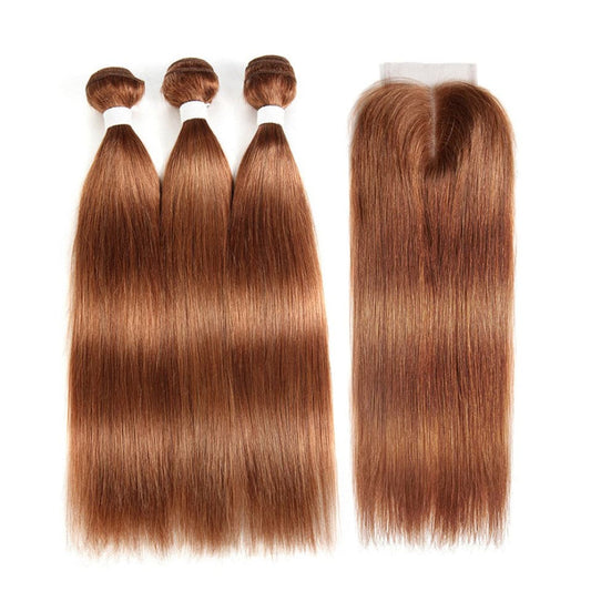 #30 Medium Auburn Straight 3 Bundles With 13x4 Lace Frontal 100% Human Hair - Lemoda Hair