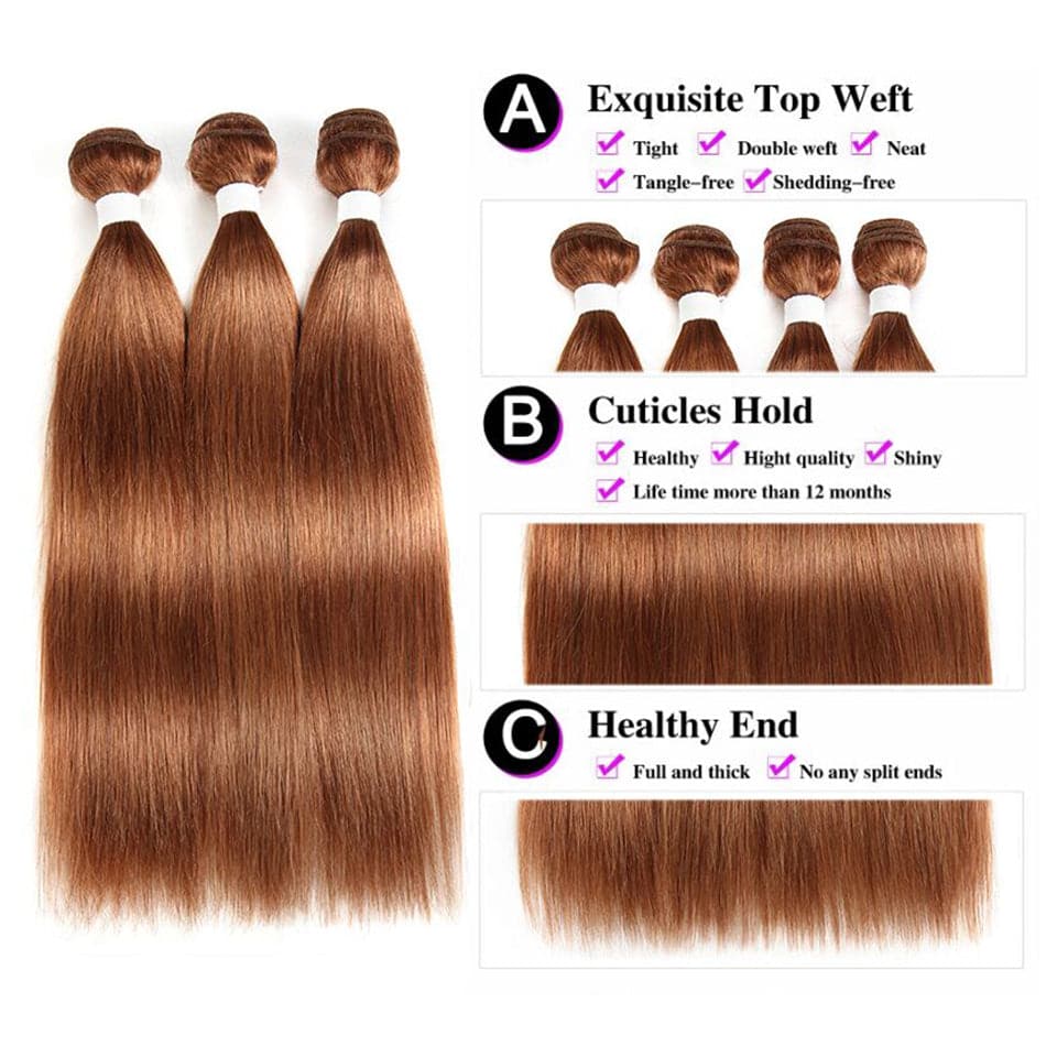 #30 Medium Auburn Straight 3 Bundles With 13x4 Lace Frontal 100% Human Hair - Lemoda Hair
