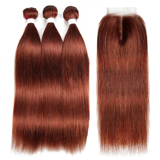 #33 Dark Auburn 3 Bundles With Closure 4x4 pre - Colored 100% virgin human hair - Lemoda Hair