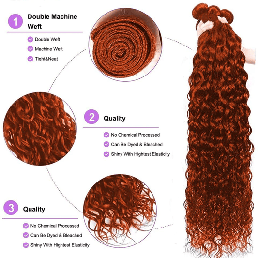 #350 Copper Red Water Wave 4 Bundles With 4X4 Lace Closure 100% Human Hair - Lemoda Hair