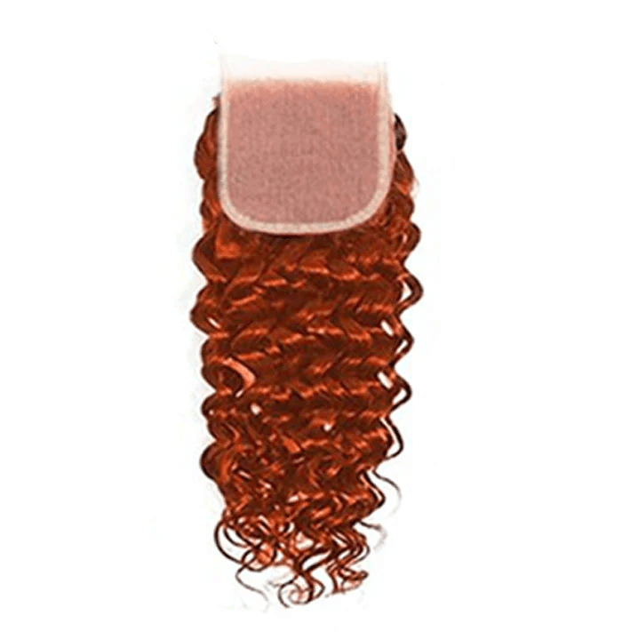 #350 Copper Red Water Wave 4 Bundles With 4X4 Lace Closure 100% Human Hair - Lemoda Hair