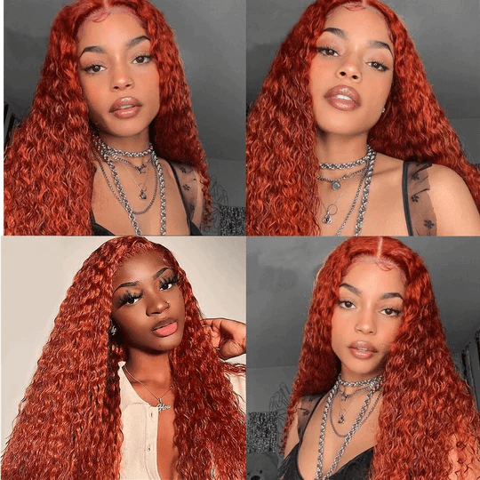#350 Copper Red Water Wave 4 Bundles With 4X4 Lace Closure 100% Human Hair - Lemoda Hair