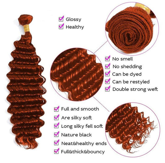 #350 Ginger Deep Wave 3 Bundles With 4x4 Lace Closure 100% Remy Human Hair - Lemoda Hair