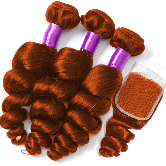 #350 Ginger Orange Loose Wave 3 Bundles With 4x4 Lace Closure 100% Virgin Human Hair - Lemoda Hair