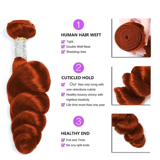 #350 Ginger Orange Loose Wave 4 Bundles With 4X4 Lace Closure 100% Remy Human Hair - Lemoda Hair