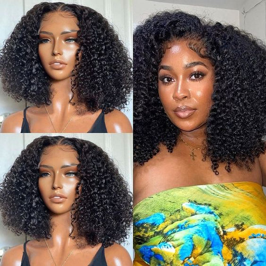 13x4 Lace Frontal Wig Human Hair Kinky Curly 16 inches Invisible Lace Frontal Wig