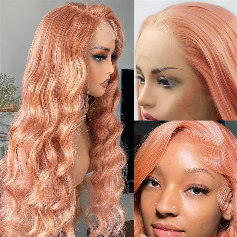 Lemoda Pink Blonde 13x6 Lace Front Wig Rose Gold  Pre Plucked Peachy Blonde Colored Human Hair Wig