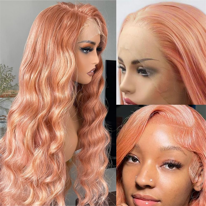 Lemoda Pink Blonde 13x6 Lace Front Wig Rose Gold  Pre Plucked Peachy Blonde Colored Human Hair Wig