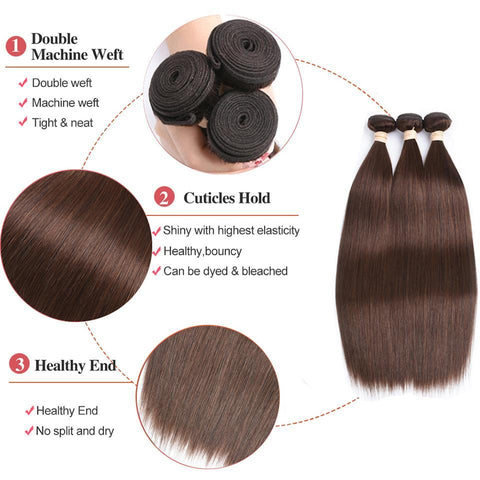 #4 Dark Chocolate Brown Straight 3 Bundles With 13x4 Lace Frontal 100% Real Human Hair - Lemoda Hair