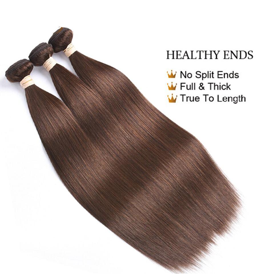 #4 Dark Chocolate Brown Straight 3 Bundles With 13x4 Lace Frontal 100% Real Human Hair - Lemoda Hair