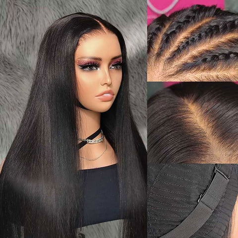 Glueless Wig Human Hair 7x5 Transparent Lace Closure Glueless Wig with Band Straight 180% Hair Density  Wear&Go for New Beginner
