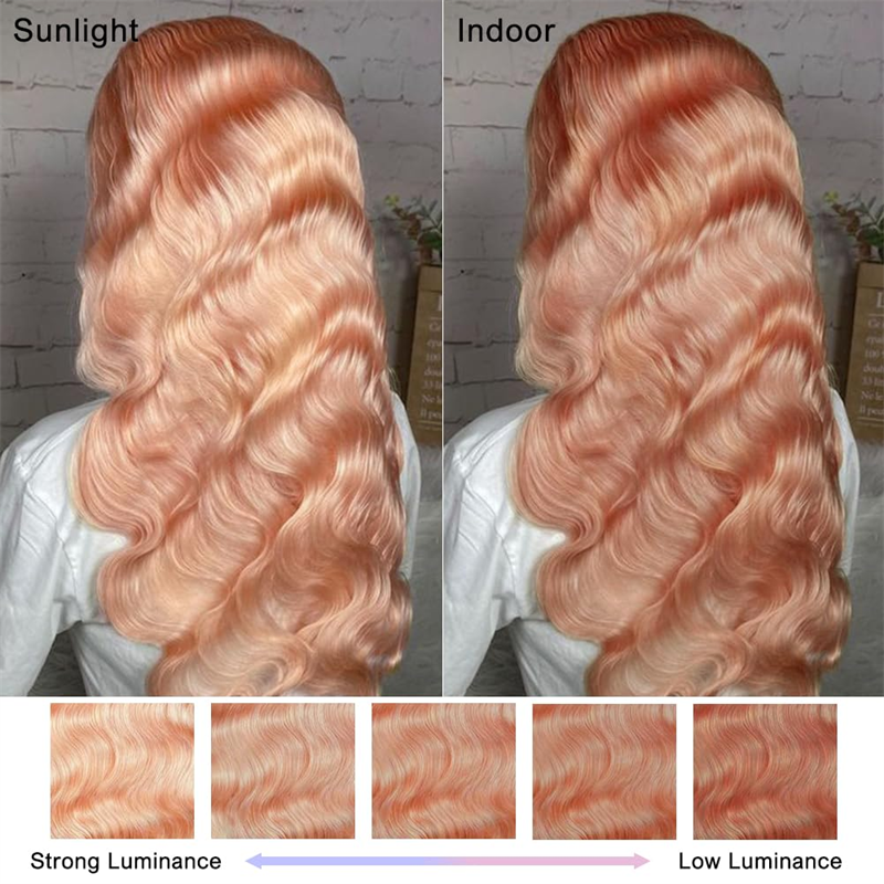 Lemoda Pink Blonde 13x6 Lace Front Wig Rose Gold  Pre Plucked Peachy Blonde Colored Human Hair Wig