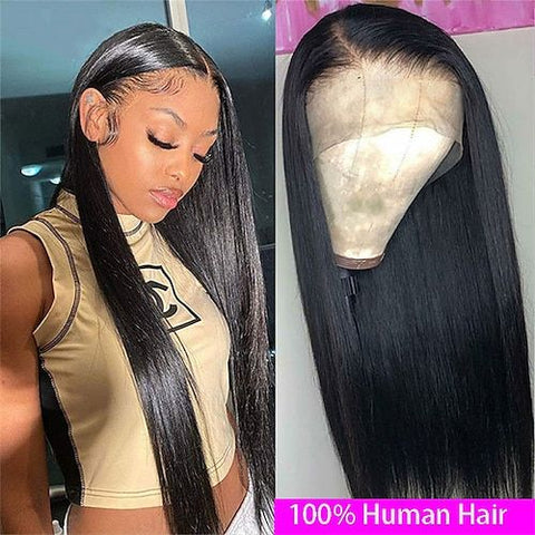 13x6 Lace Front Wig Human Hair Natural Black Pre-Plucked Straight Hair Wig for Black Women
