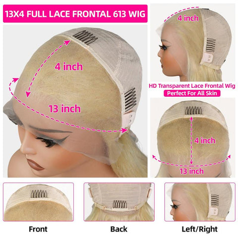 Lemoda 613 Blonde 13x4 Full Lace Front Wig HD Transparent Body Wave Human Hair Wigs 210% Pre-Plucked Natural Hairline
